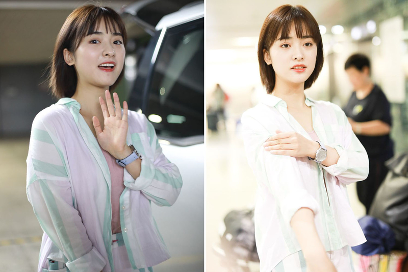 沈月机场穿短裤小腿喜人，上身肩宽背厚腰粗，网友：减肥只减腿吗